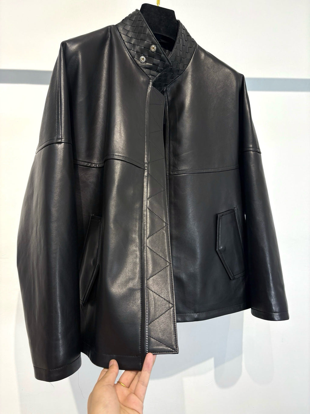 Falection FW26 bv Intrecciato leather blouson jacket