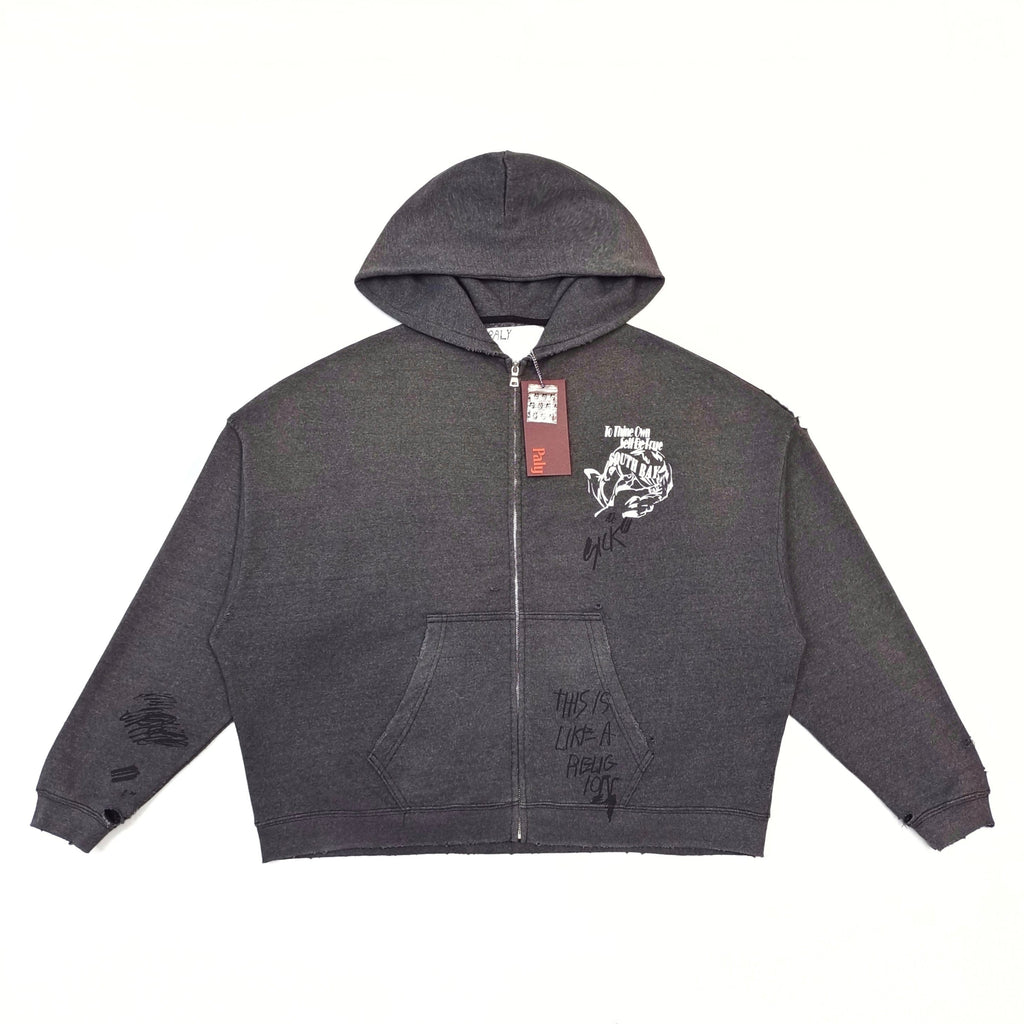 FALECTION MENS Paly Carrying The Message Zip Hooded Sweatshirt Black
