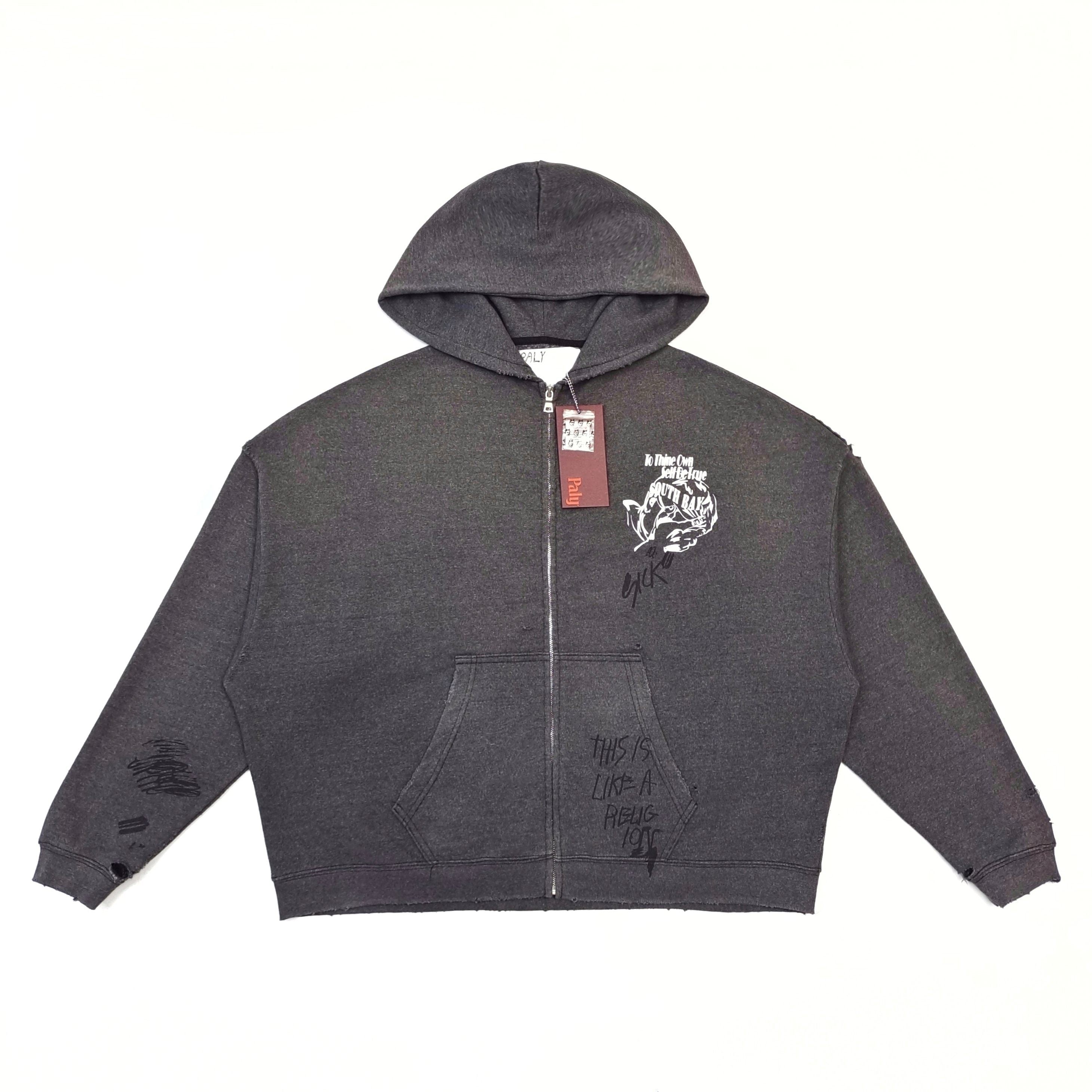 FALECTION MENS Paly Carrying The Message Zip Hooded Sweatshirt Black