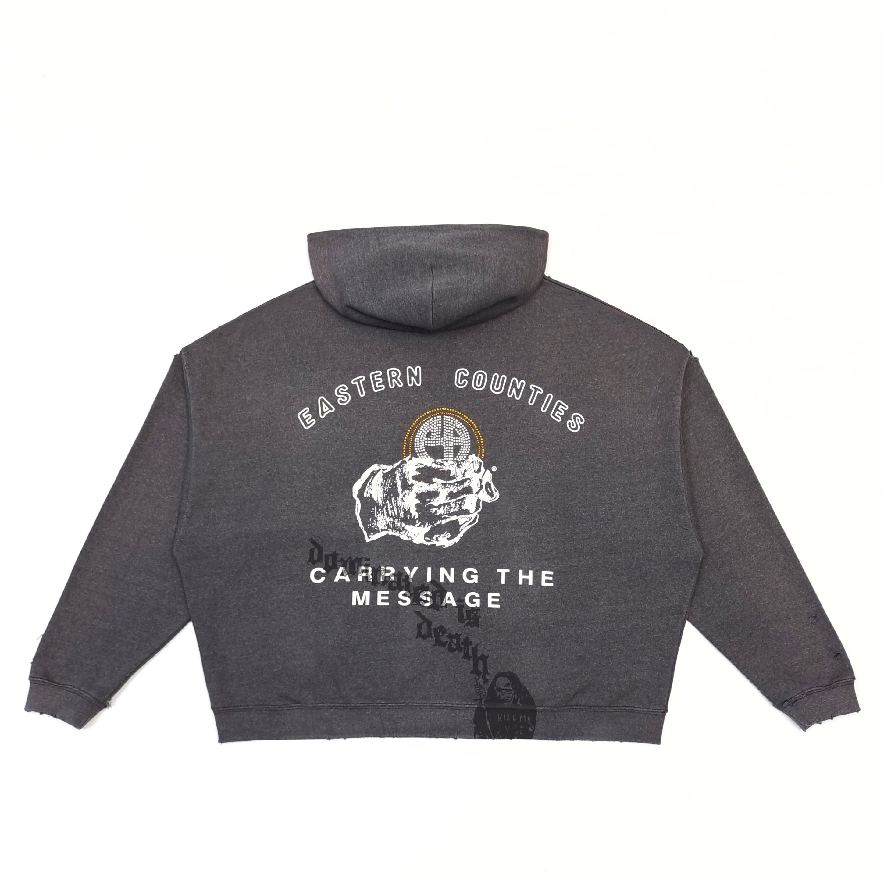 FALECTION MENS Paly Carrying The Message Zip Hooded Sweatshirt Black