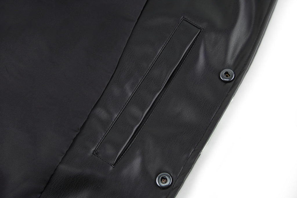Falection FW26 Faux Leather Basketball Series Bomber Jacket