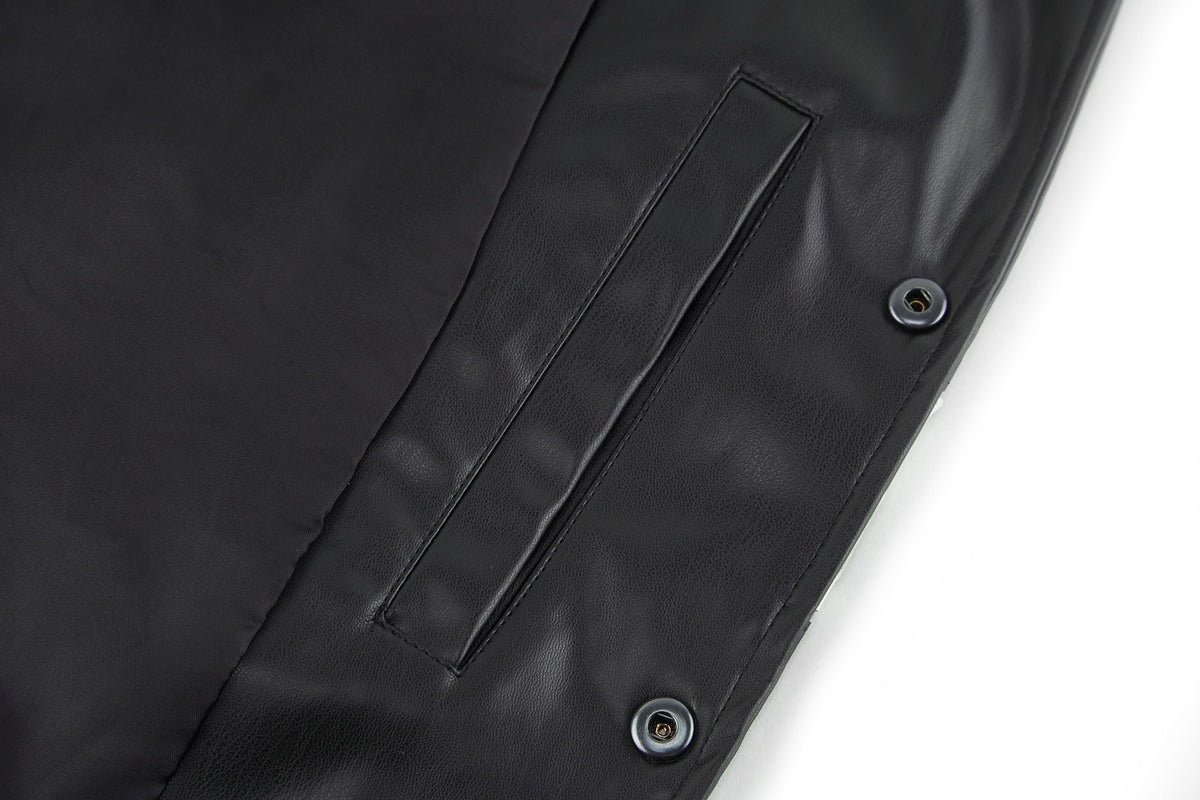 Falection FW26 Faux Leather Basketball Series Bomber Jacket
