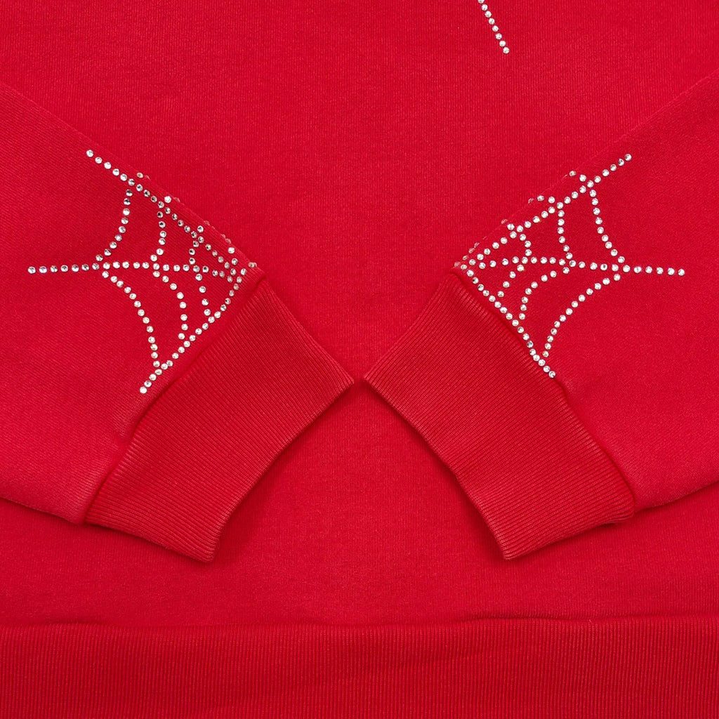 Falection Sp5der FW26 Rhinestone Web Zip Hoodie in Red