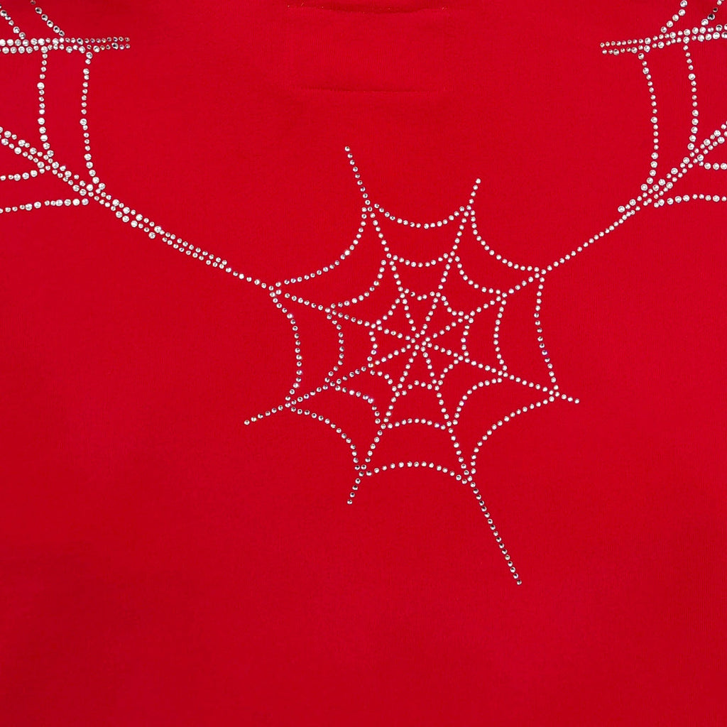 Falection Sp5der FW26 Rhinestone Web Zip Hoodie in Red