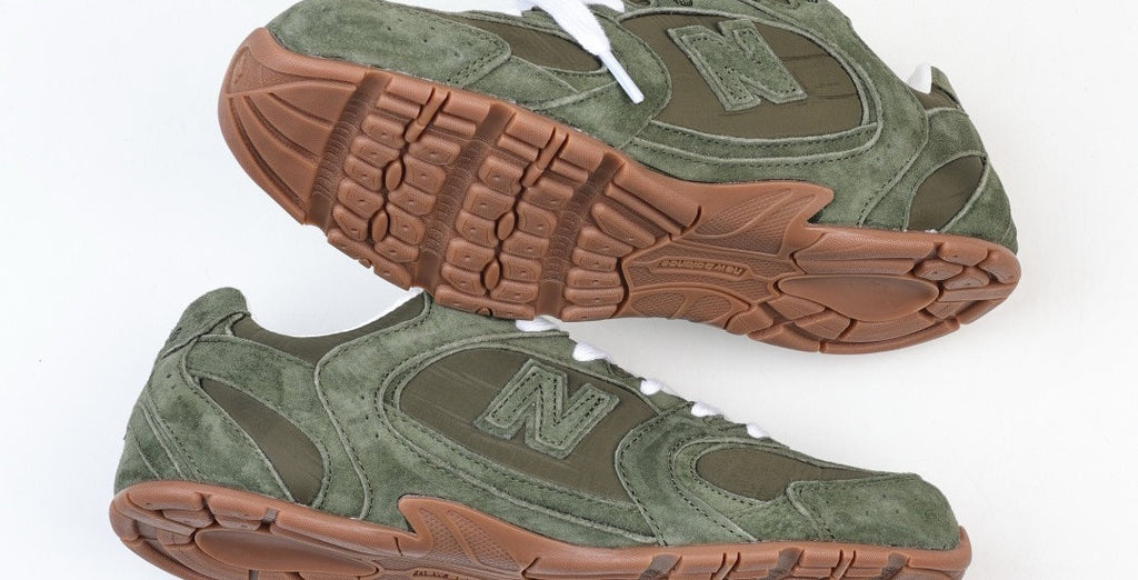Falection NB x MIU SS26 530 SL Technical Fabric and Suede Sneaker in Olive
