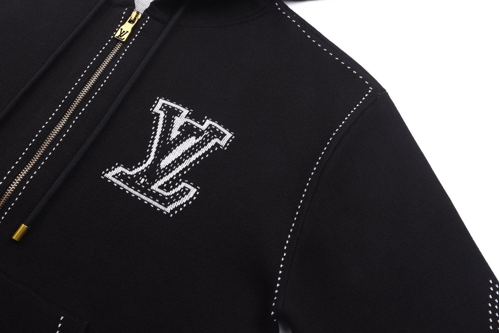 Falection FW26 Graphic Intarsia Zipped Cotton Hoodie in 2 Colors
