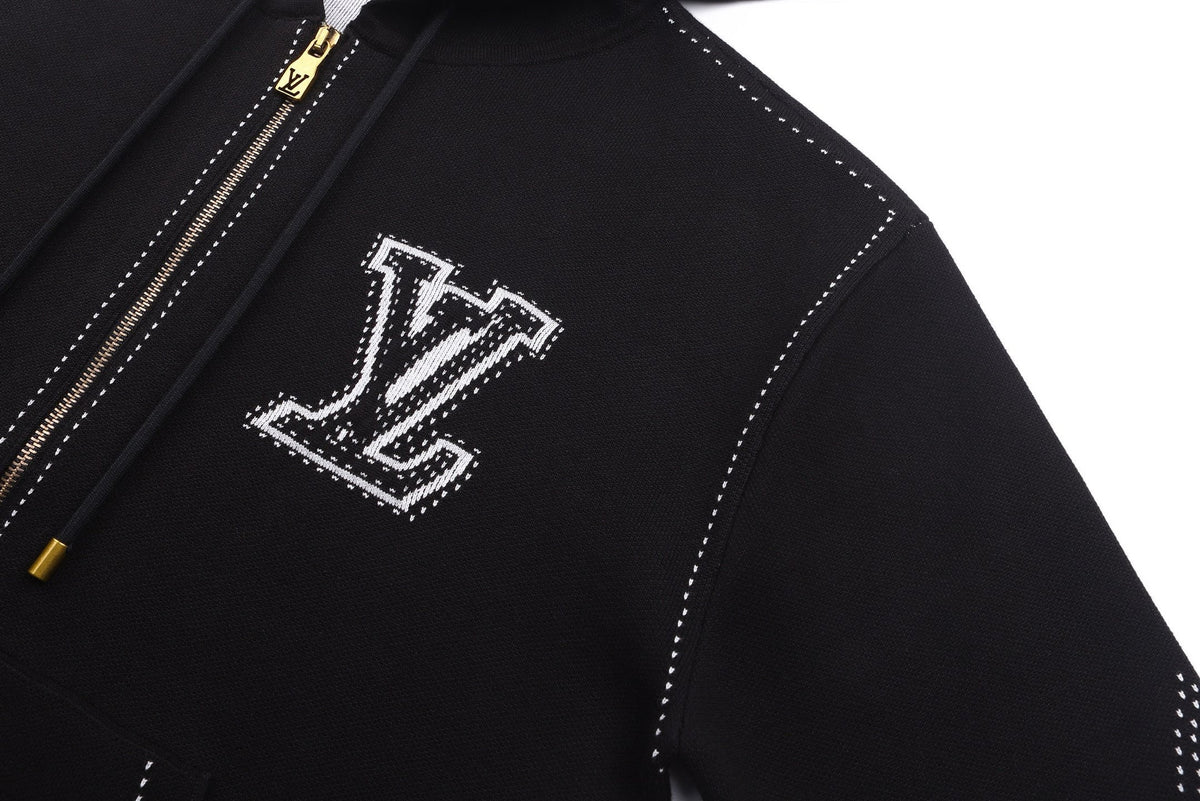 Falection FW26 Graphic Intarsia Zipped Cotton Hoodie in 2 Colors