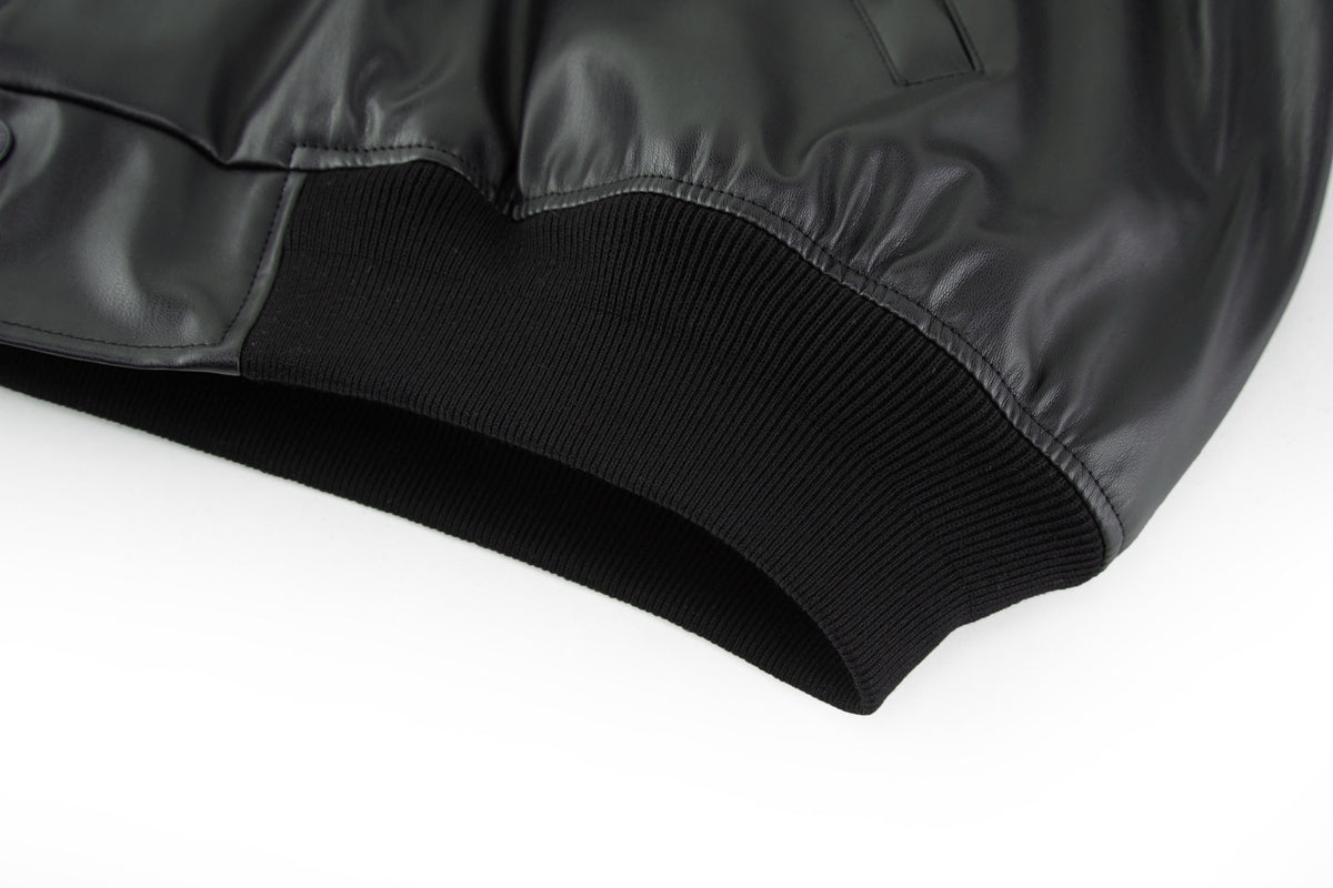 Falection FW26 Faux Leather Basketball Series Bomber Jacket