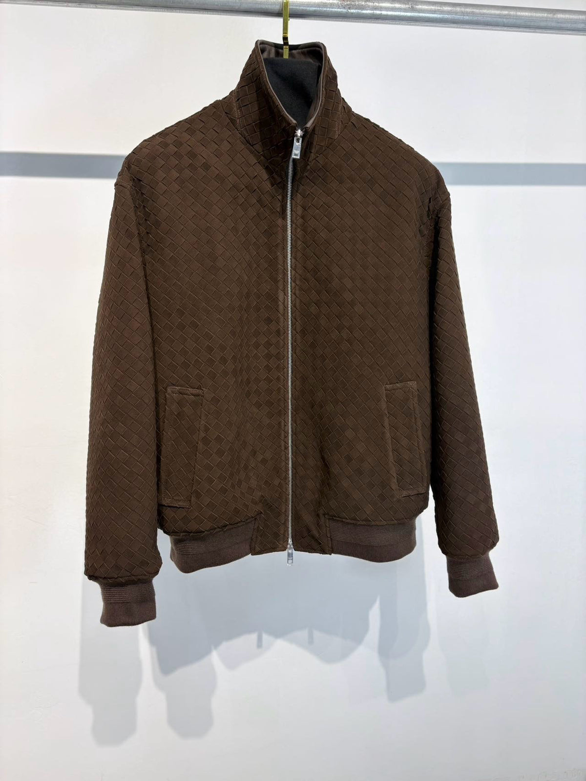 Falection FW26 Intrecciato Suede Blouson Jacket in Brown