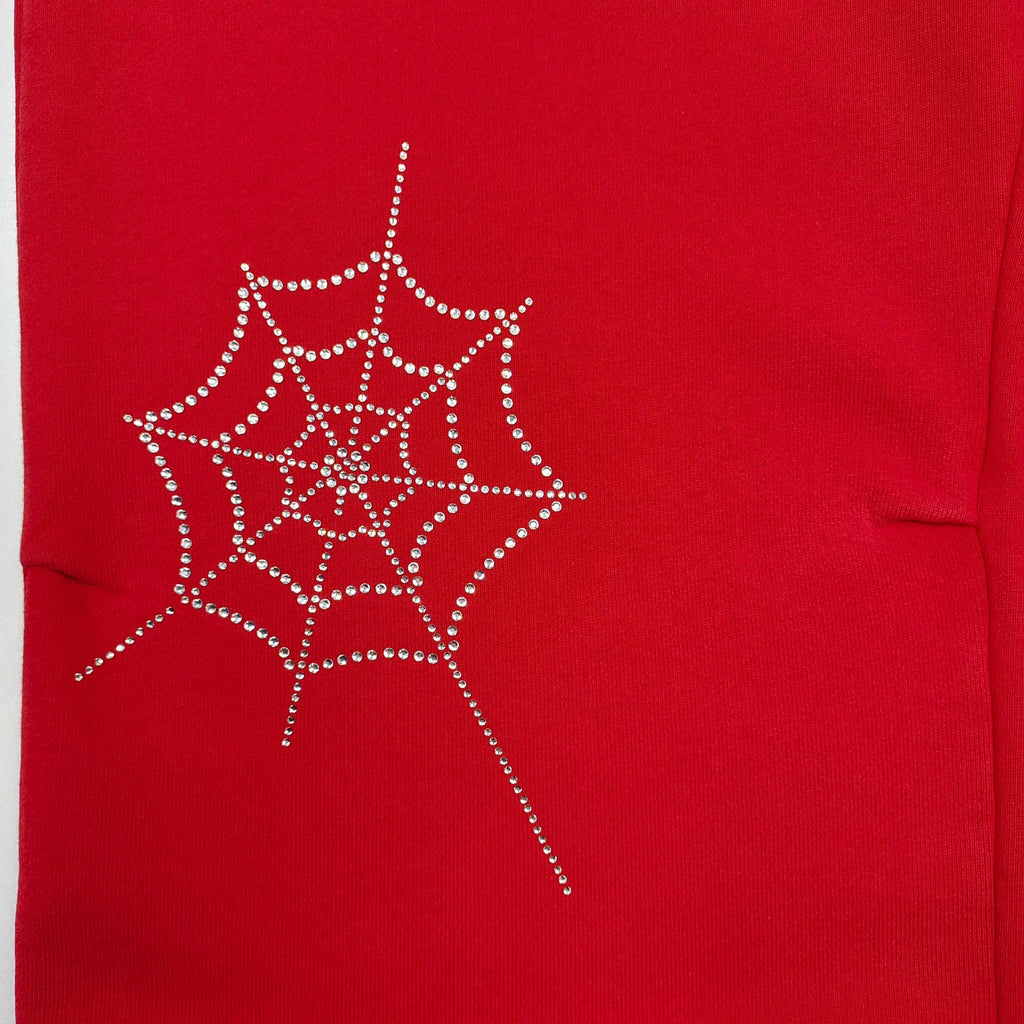 Falection Sp5der FW26 Rhinestone Embellished Sweatpants in Red