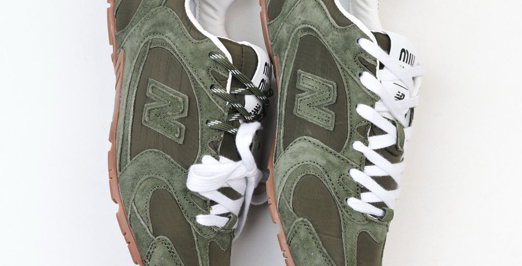 Falection NB x MIU SS26 530 SL Technical Fabric and Suede Sneaker in Olive