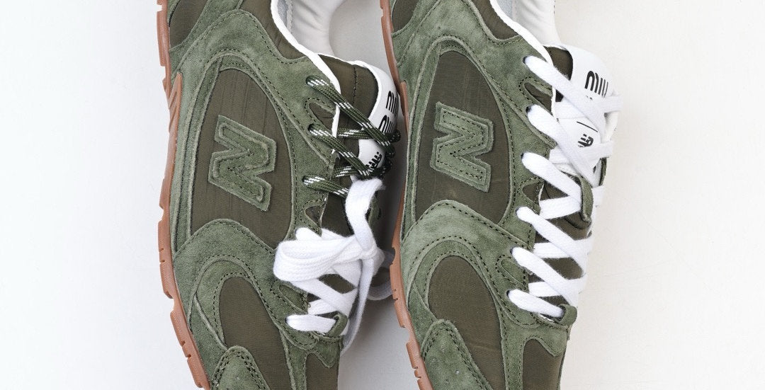 Falection NB x MIU SS26 530 SL Technical Fabric and Suede Sneaker in Olive