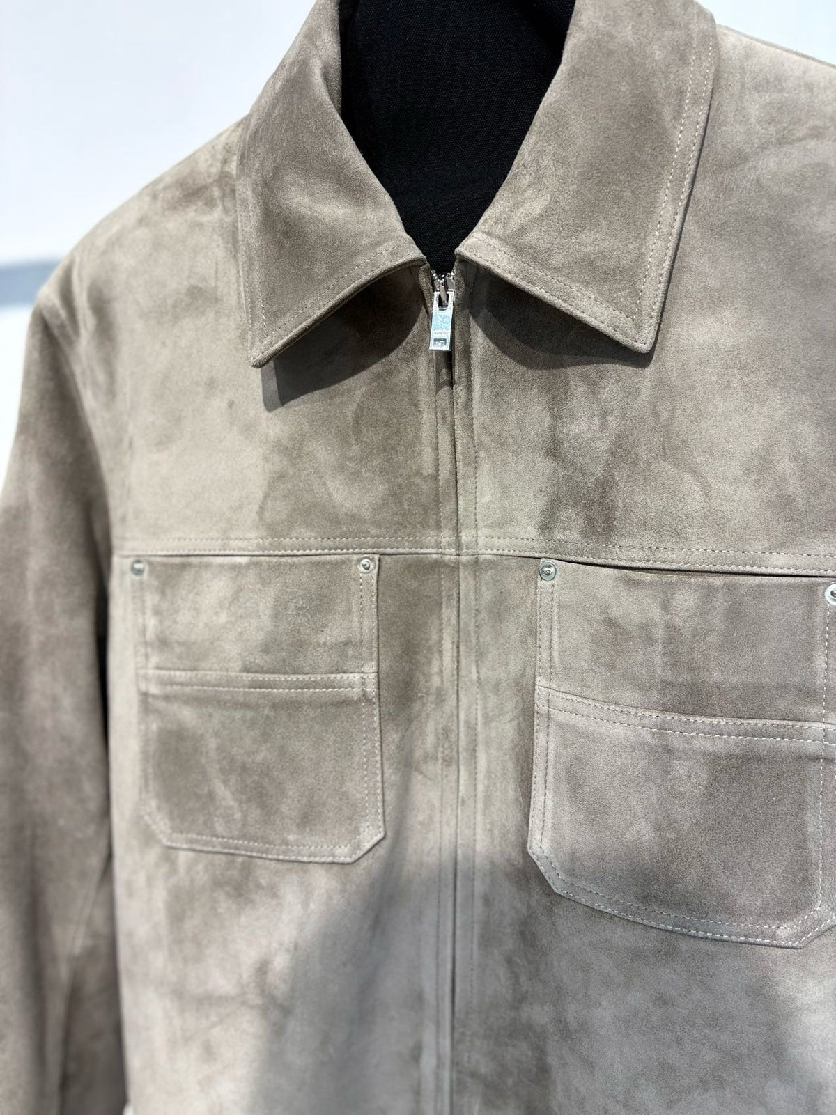 Falection FW26 Suede Leather Jacket in Gray Seal
