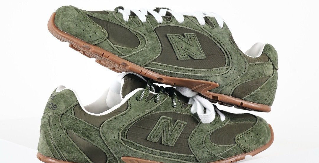 Falection NB x MIU SS26 530 SL Technical Fabric and Suede Sneaker in Olive