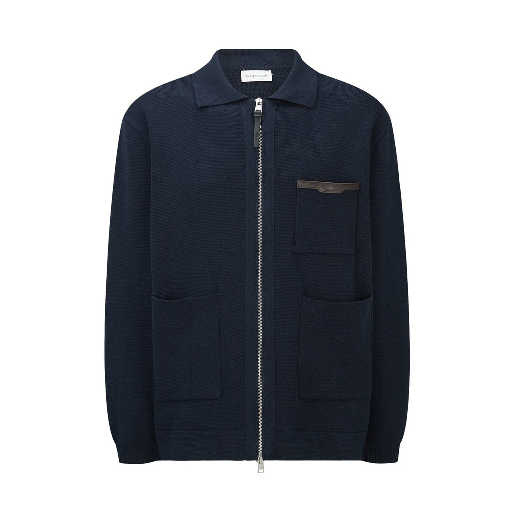 Falection FW26 Leather Logo Wool Zip Up Cardigan in 3 Colors