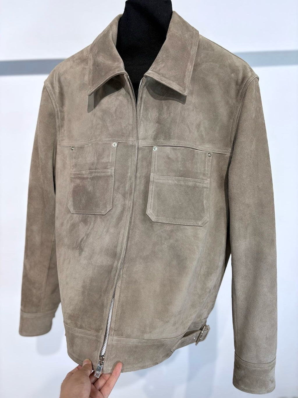Falection FW26 Suede Leather Jacket in Gray Seal