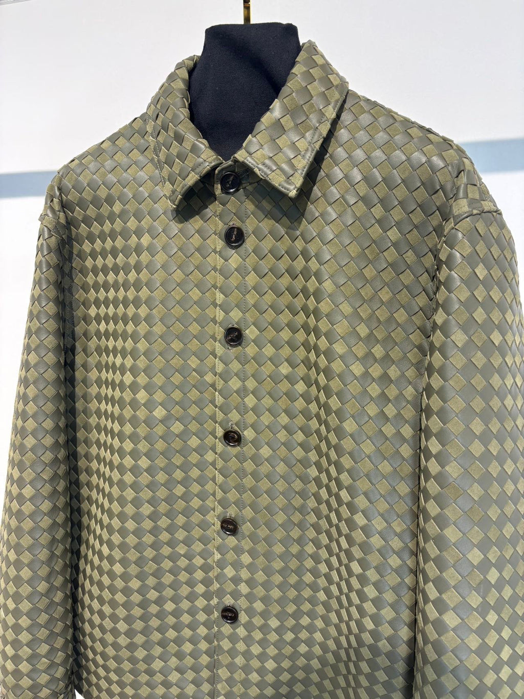 Falection FW26 Intrecciato Leather and Suede Shirt in Liana/Travertine