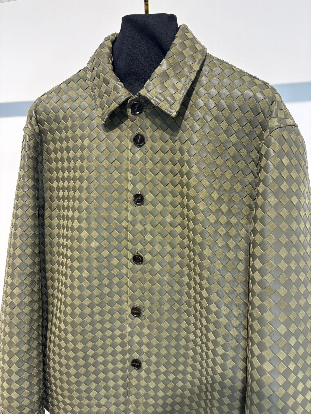 Falection FW26 Intrecciato Leather and Suede Shirt in Liana/Travertine