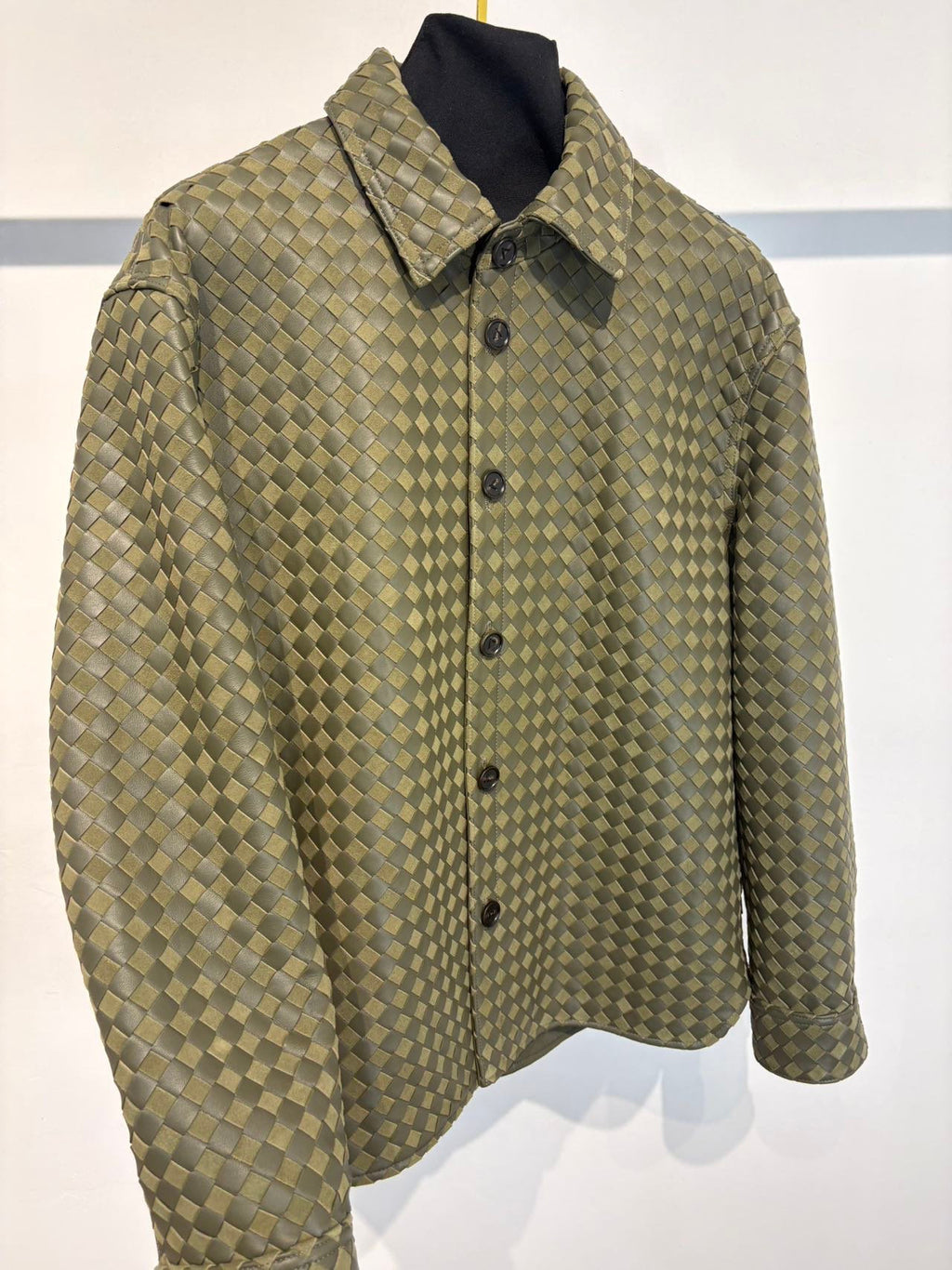 Falection FW26 Intrecciato Leather and Suede Shirt in Liana/Travertine
