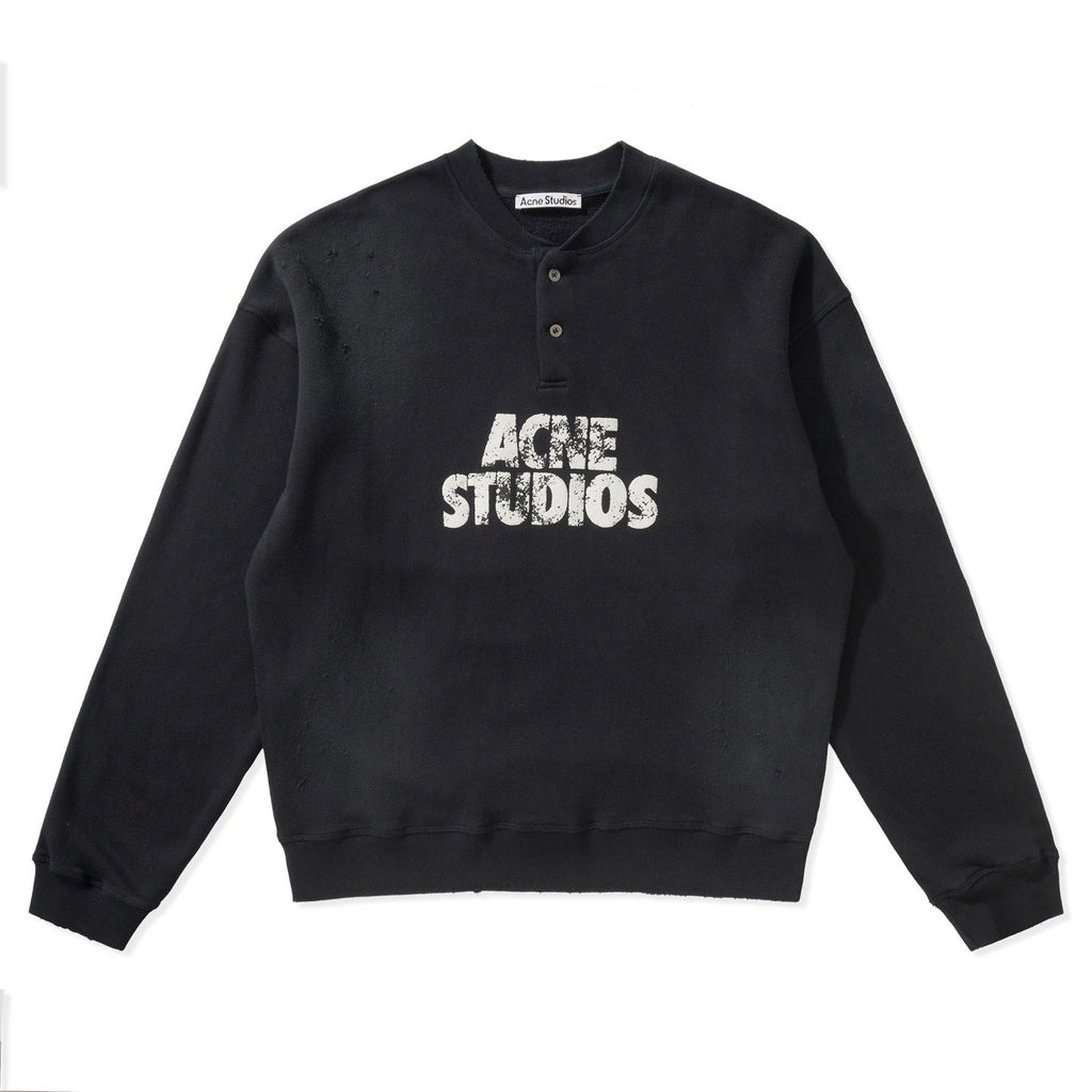 Falection FW26 Logo Distressed Fleece Henley Sweatshirt in 2 Colors