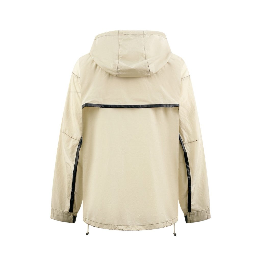 Falection Leather Trimmed Hooded Coat Beige