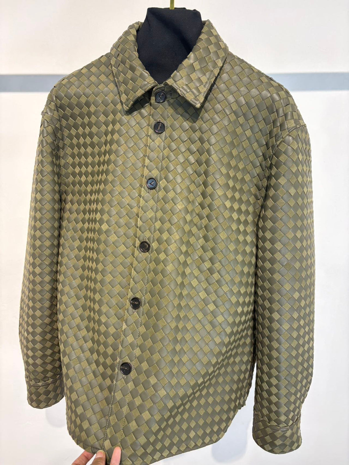 Falection FW26 Intrecciato Leather and Suede Shirt in Liana/Travertine