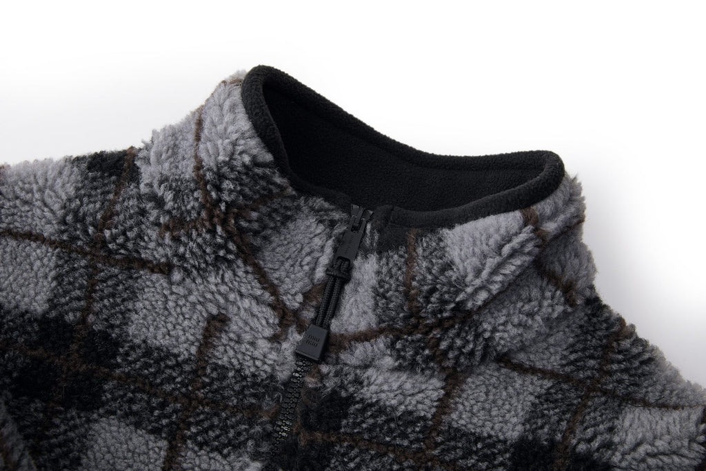 Falection FW26 Checked Teddy Zipper Jacket in 2 Colors