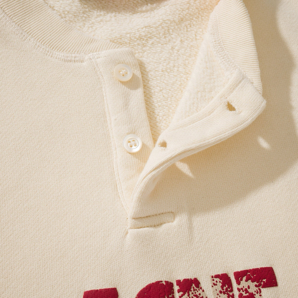 Falection FW26 Logo Distressed Fleece Henley Sweatshirt in 2 Colors
