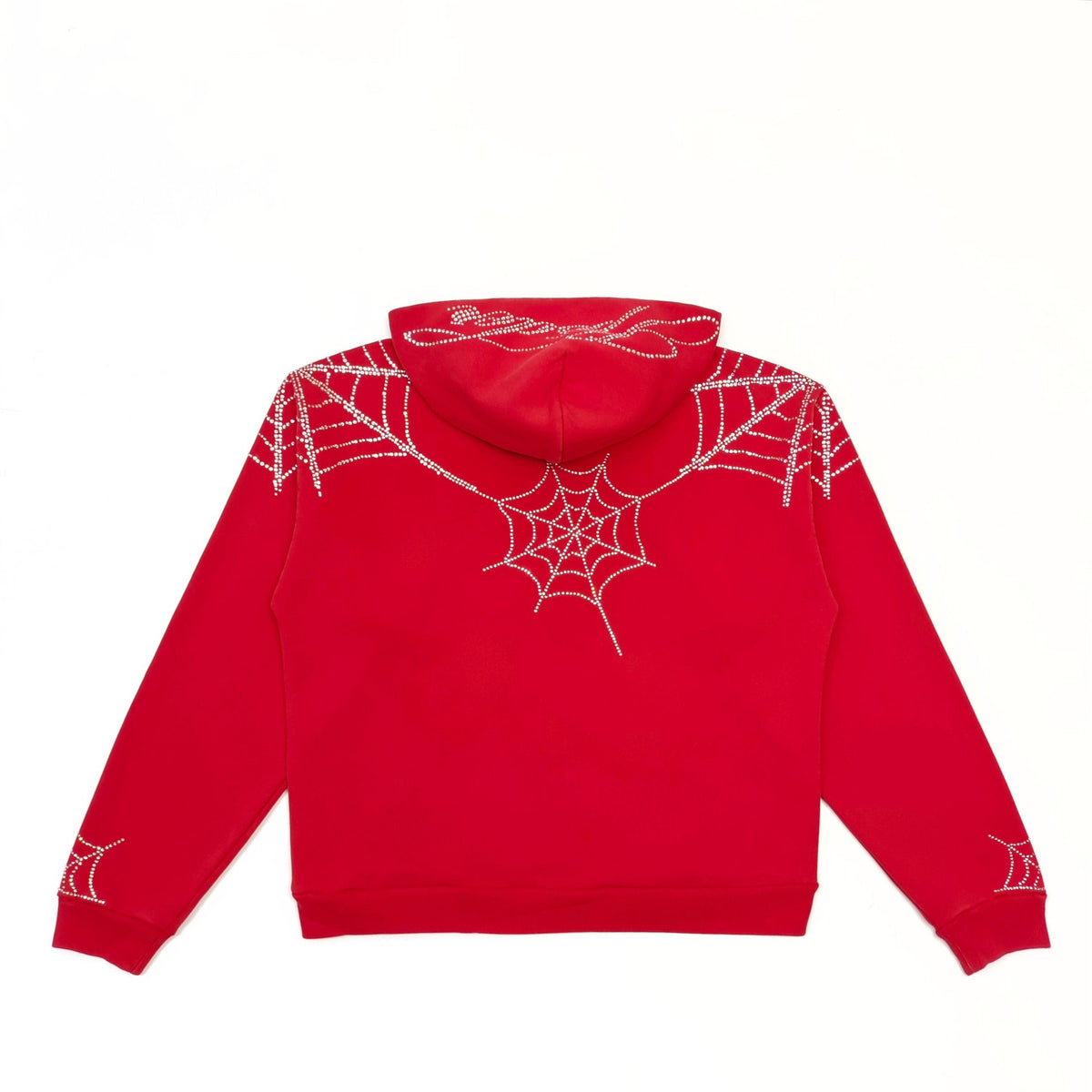 Falection Sp5der FW26 Rhinestone Web Zip Hoodie in Red