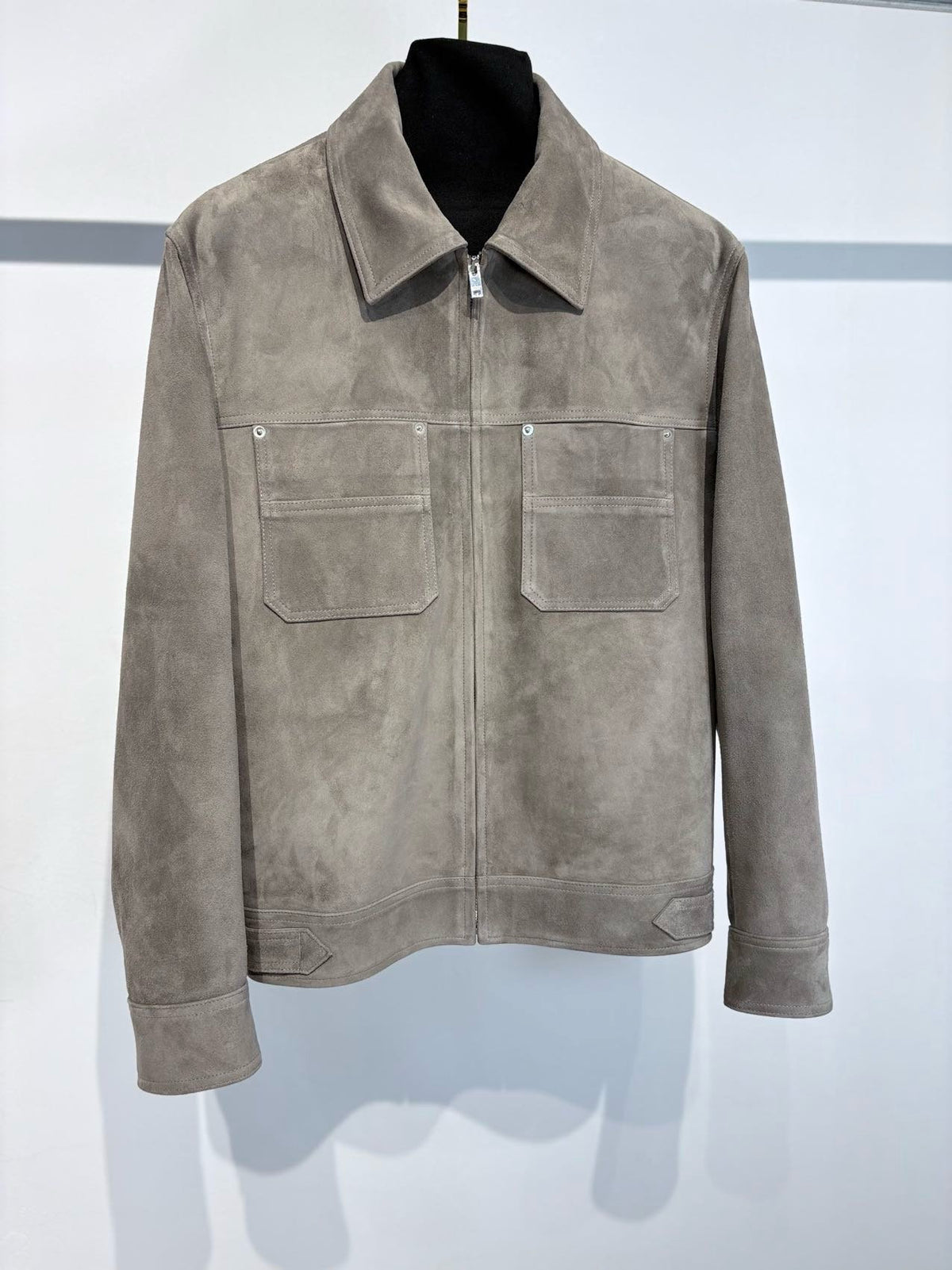 Falection FW26 Suede Leather Jacket in Gray Seal