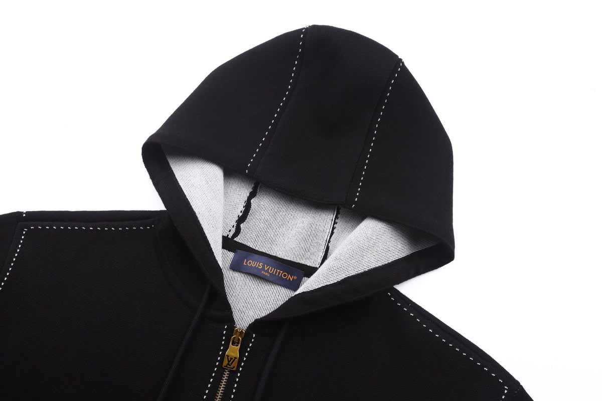 Falection FW26 Graphic Intarsia Zipped Cotton Hoodie in 2 Colors