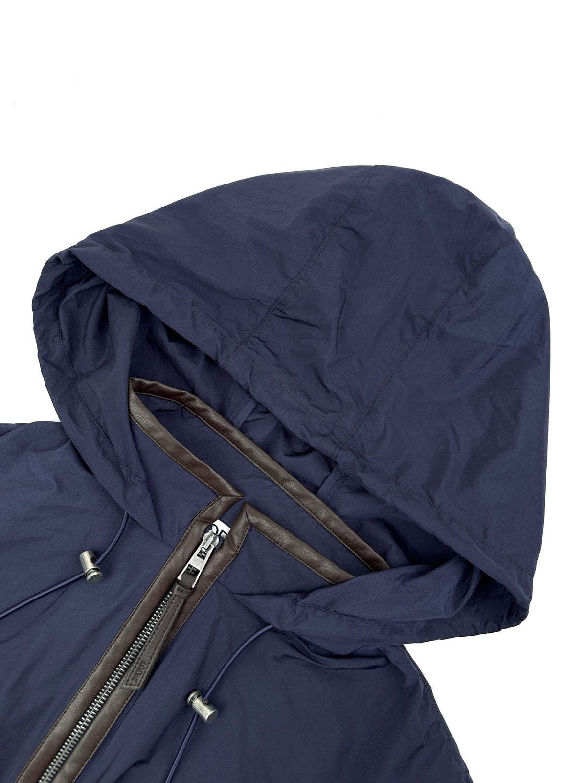 Falection Leather Trimmed Hooded Coat Navy