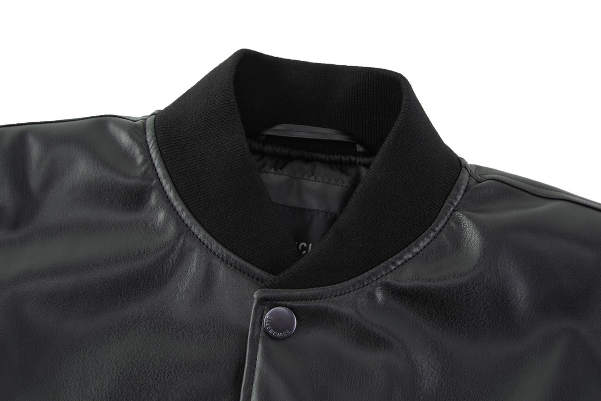 Falection FW26 Faux Leather Basketball Series Bomber Jacket