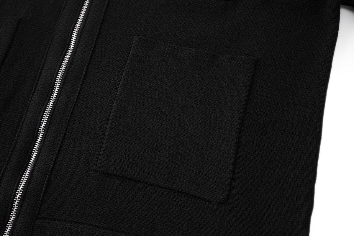 Falection FW26 Leather Logo Wool Zip Up Cardigan in 3 Colors