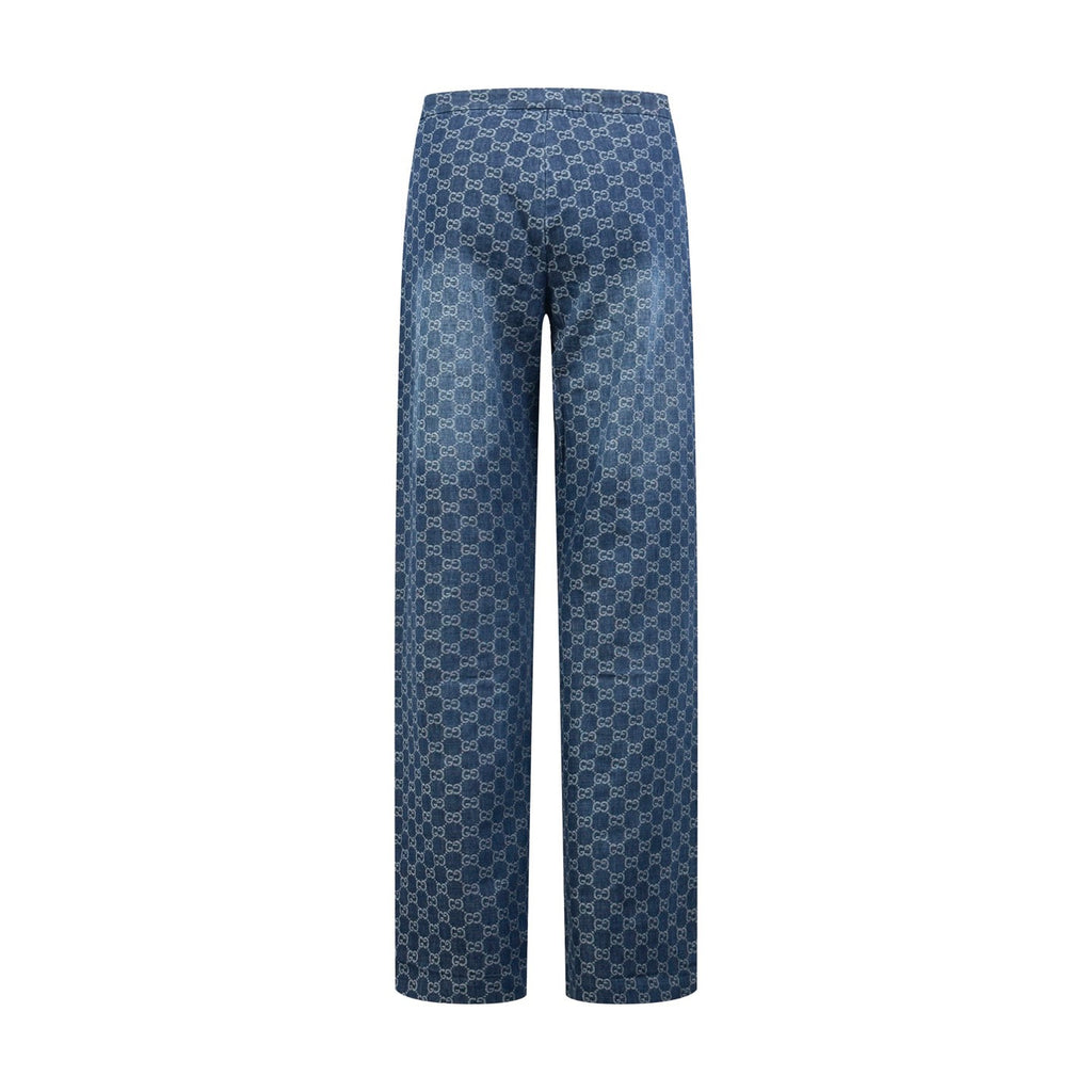 Falection FW26 GG Cotton Denim Jacquard Wide Leg Pants