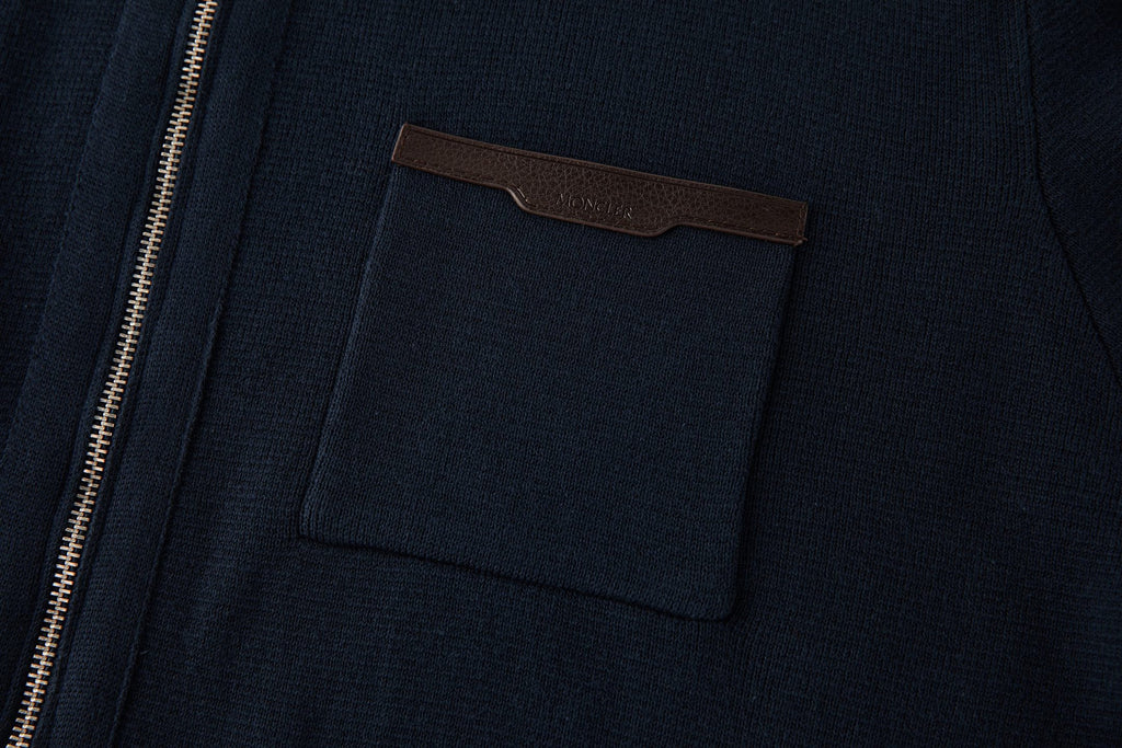 Falection FW26 Leather Logo Wool Zip Up Cardigan in 3 Colors