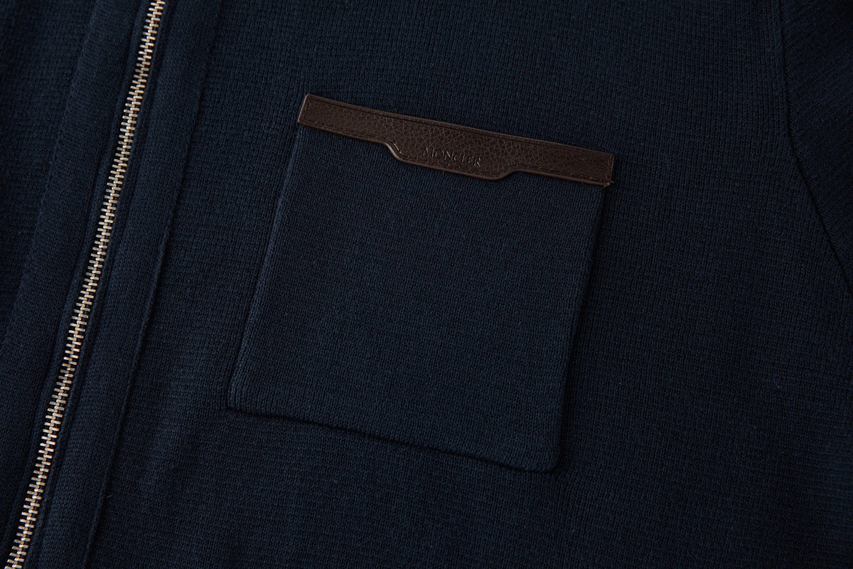 Falection FW26 Leather Logo Wool Zip Up Cardigan in 3 Colors