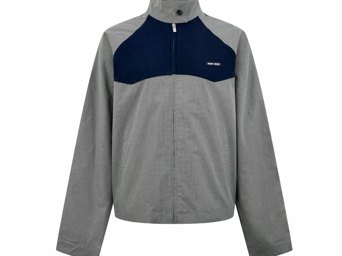 Falection FW26 Grey Gingham Check Blouson Jacket