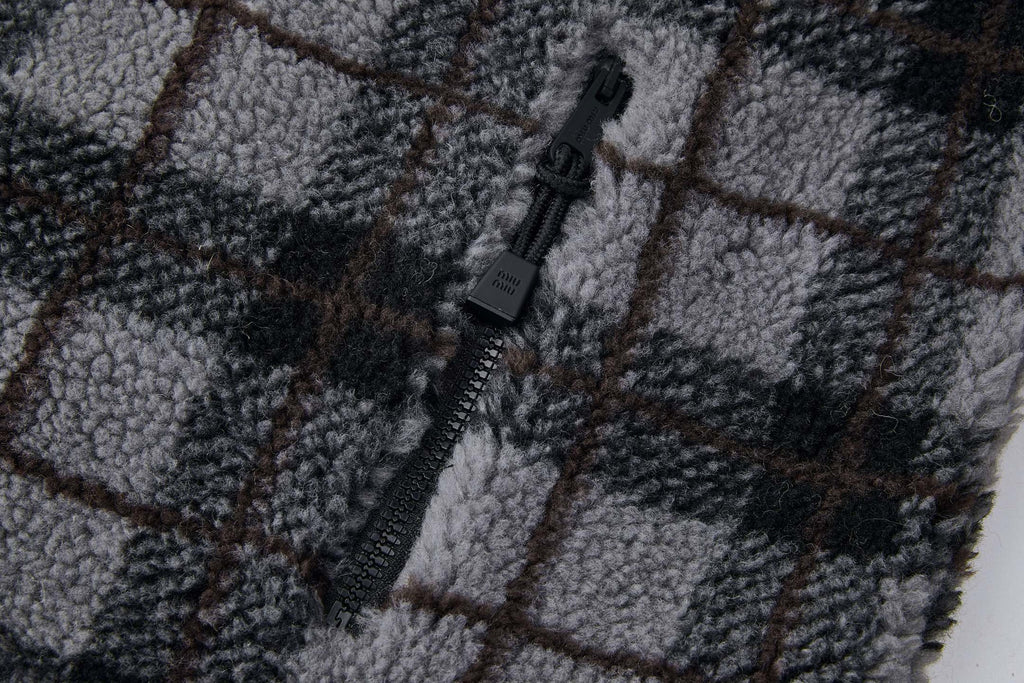 Falection FW26 Checked Teddy Zipper Jacket in 2 Colors