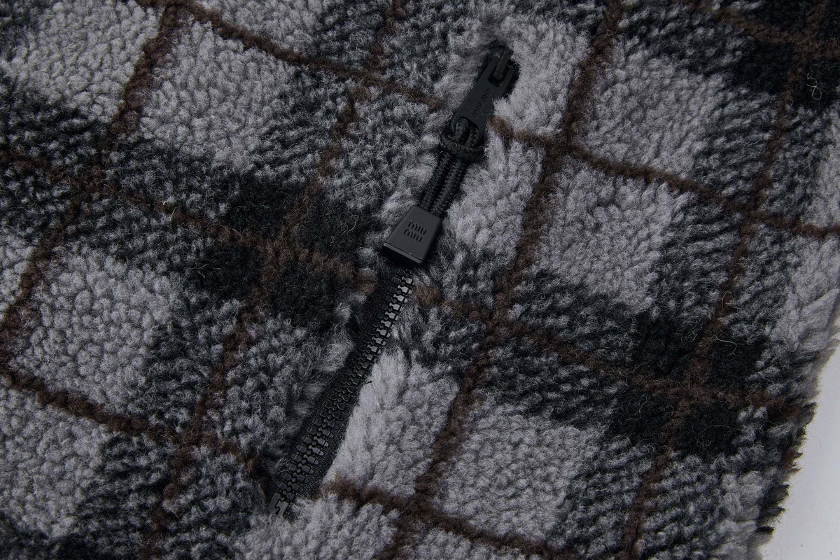 Falection FW26 Checked Teddy Zipper Jacket in 2 Colors