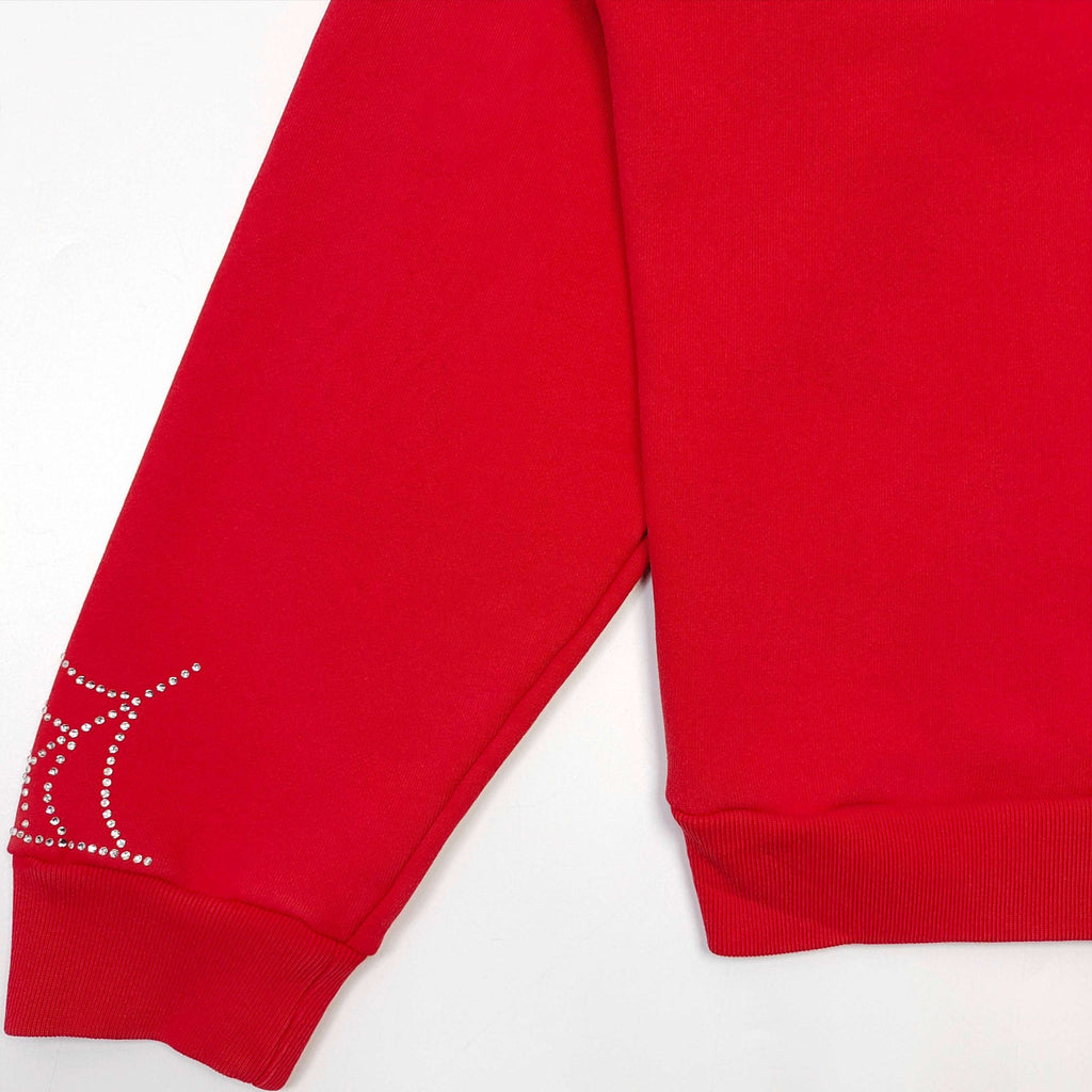 Falection Sp5der FW26 Rhinestone Web Zip Hoodie in Red