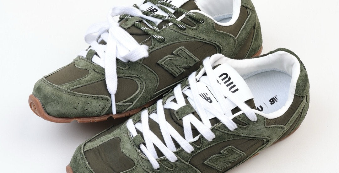 Falection NB x MIU SS26 530 SL Technical Fabric and Suede Sneaker in Olive