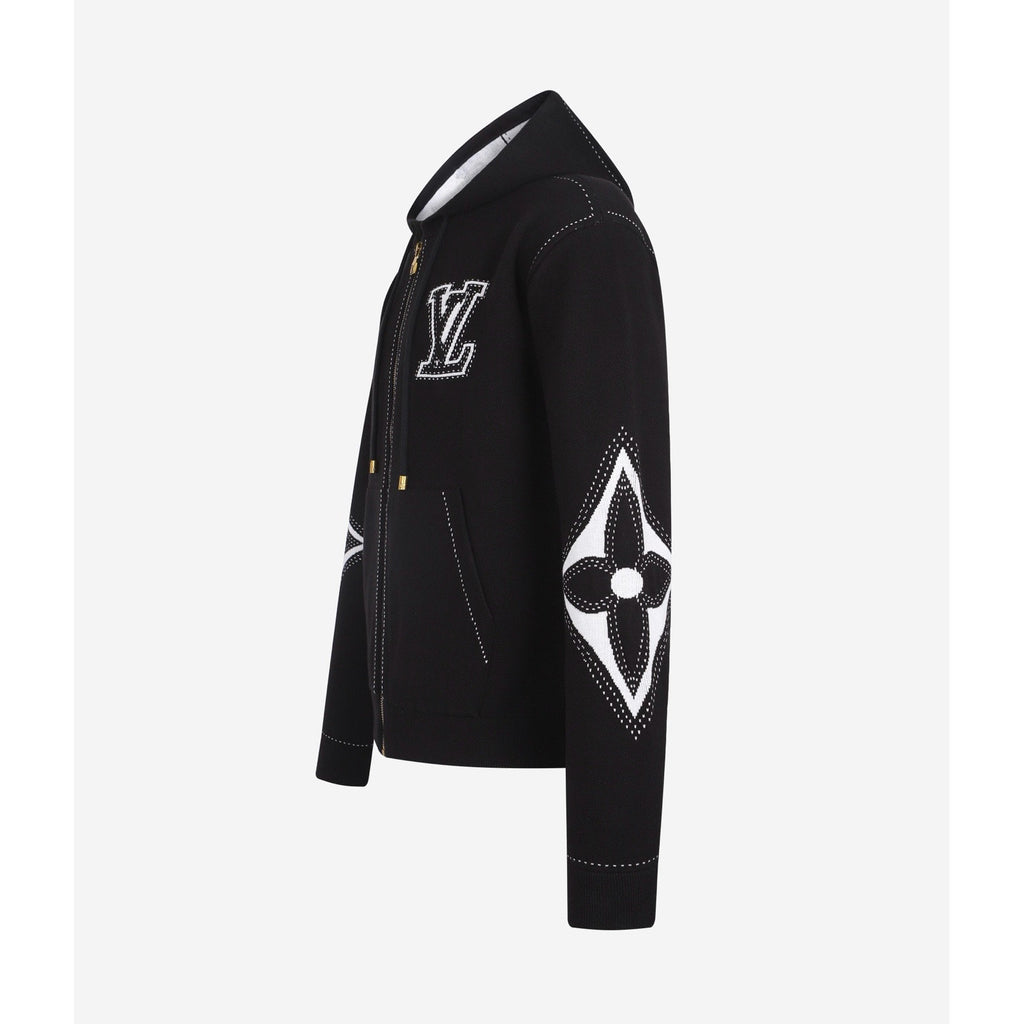 Falection FW26 Graphic Intarsia Zipped Cotton Hoodie in 2 Colors