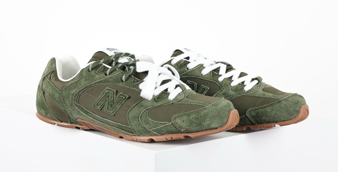 Falection NB x MIU SS26 530 SL Technical Fabric and Suede Sneaker in Olive