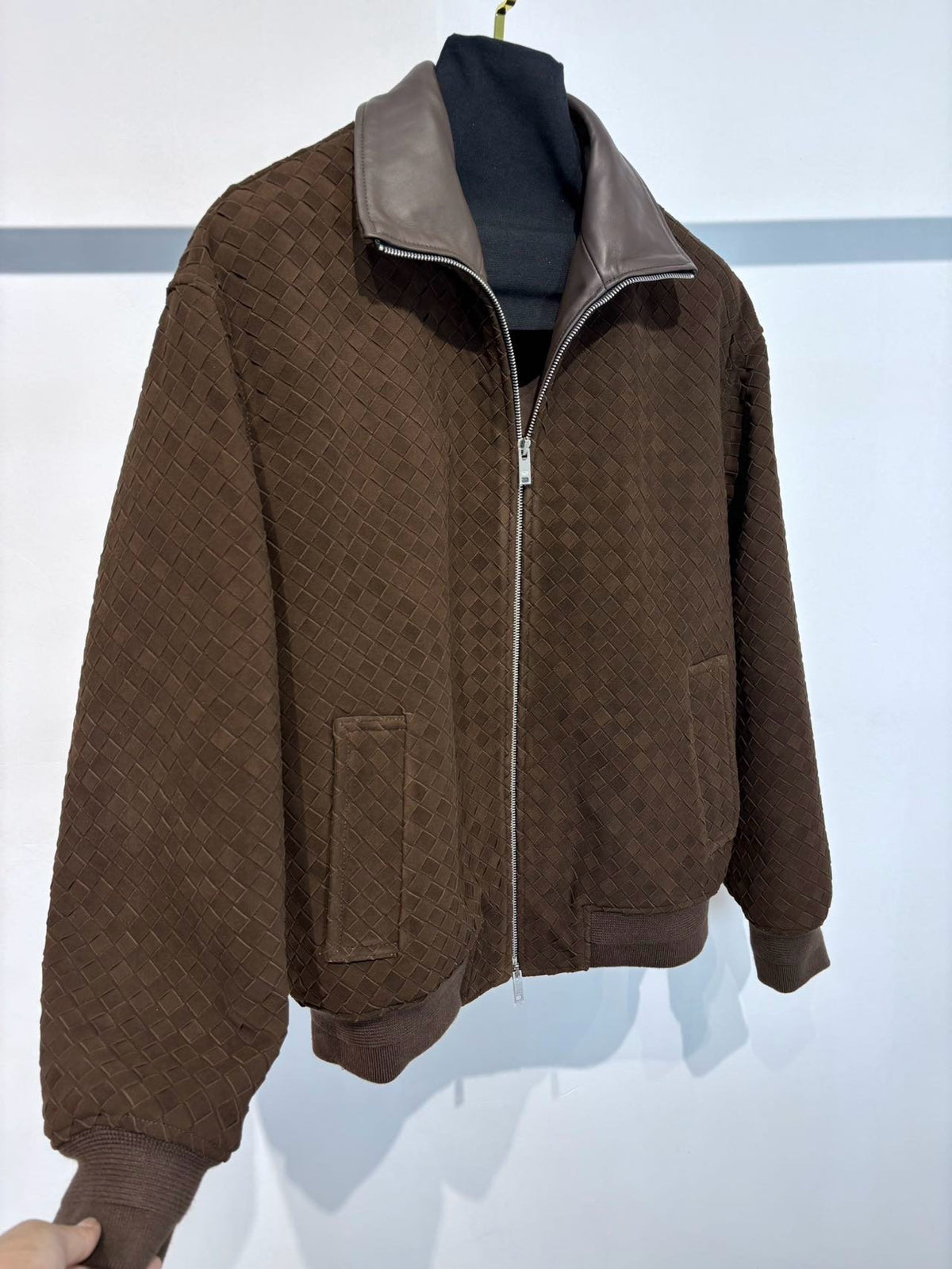 Falection FW26 Intrecciato Suede Blouson Jacket in Brown