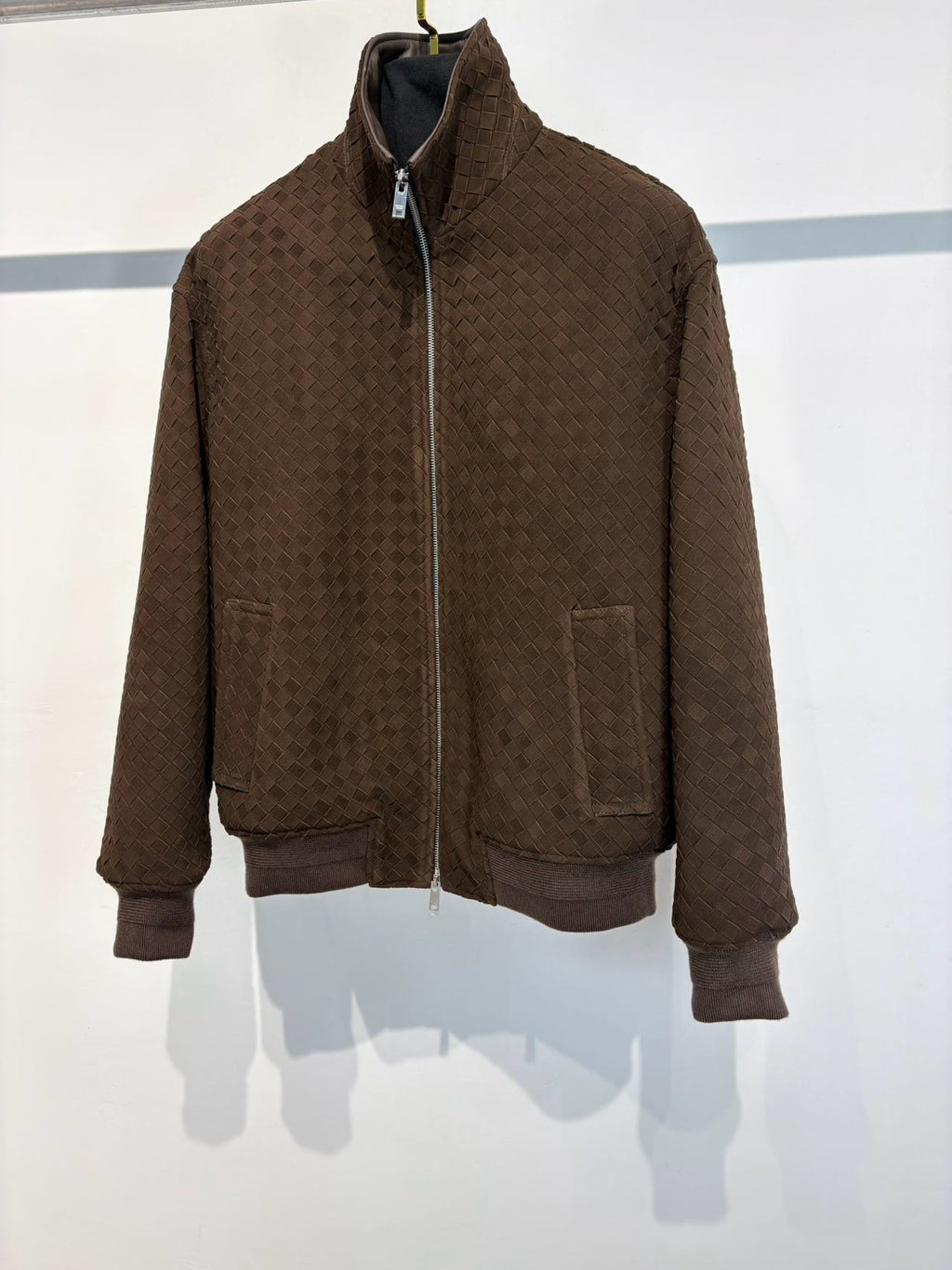 Falection FW26 Intrecciato Suede Blouson Jacket in Brown