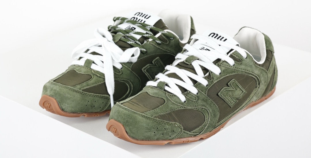 Falection NB x MIU SS26 530 SL Technical Fabric and Suede Sneaker in Olive