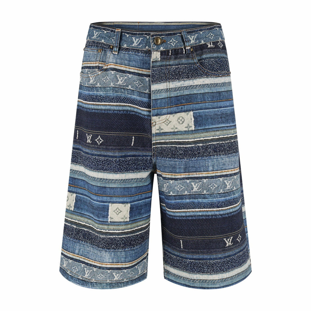 Falection SS27 Patchwork Monogram Denim Shorts