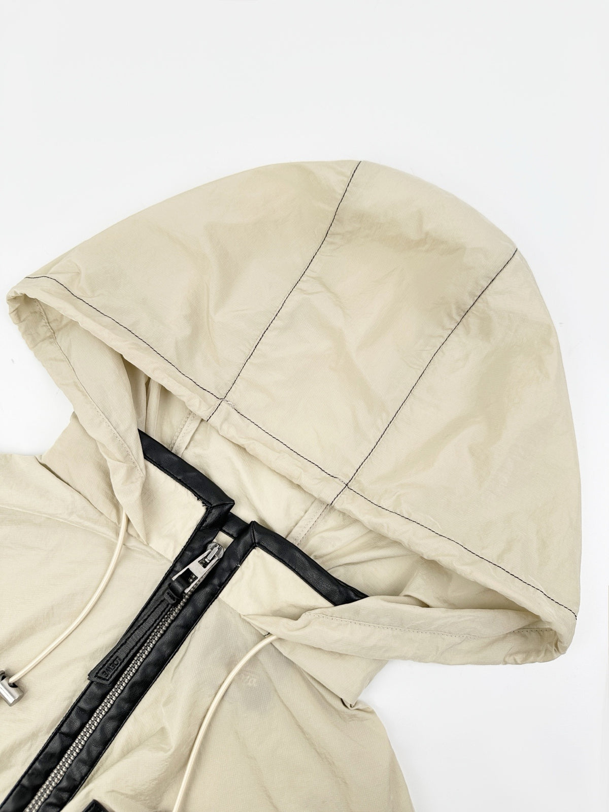 Falection Leather Trimmed Hooded Coat Beige