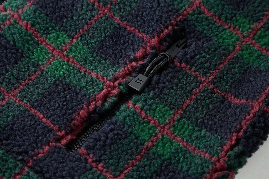 Falection FW26 Checked Teddy Zipper Jacket in 2 Colors